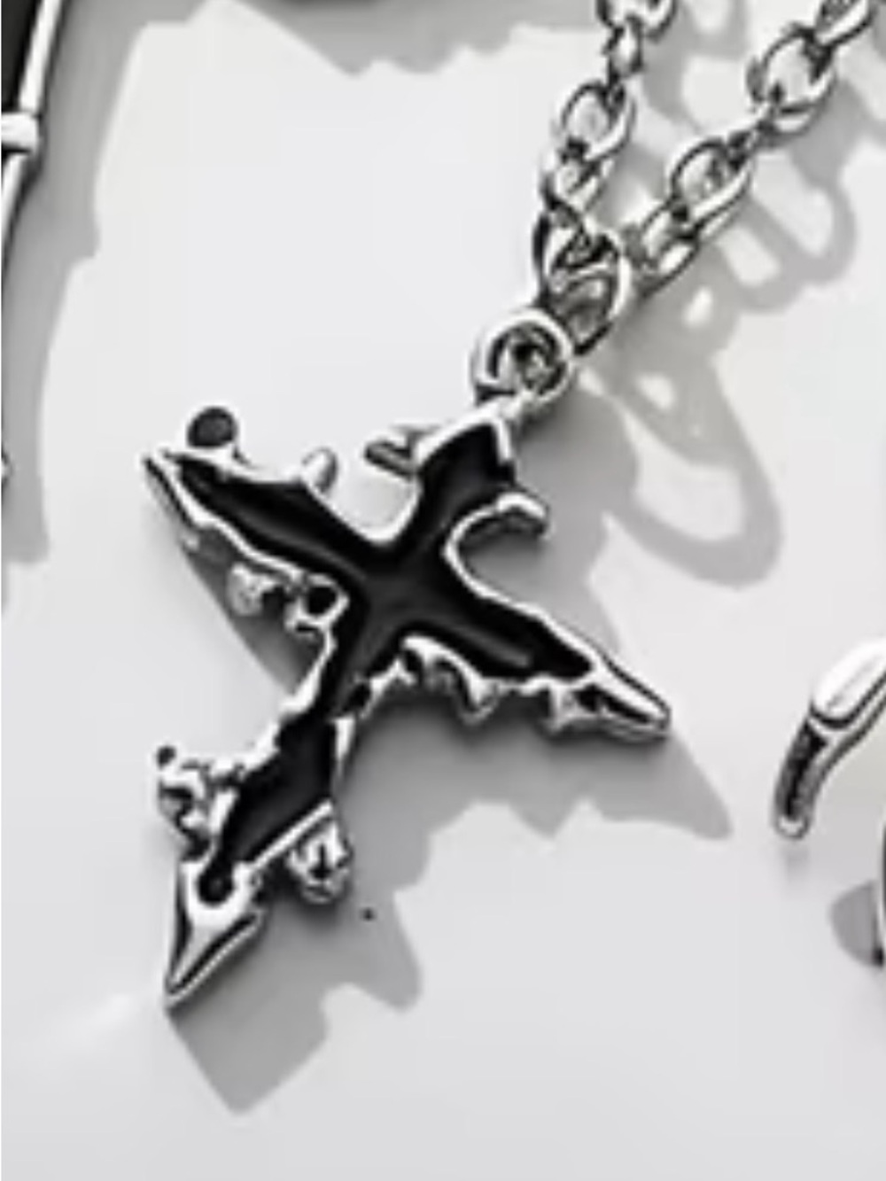 ⭐️Black and Silvertone Small Cross Pendant Necklace - Unbranded